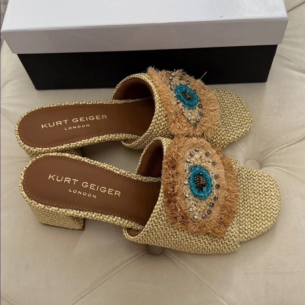 Kurt Geiger NWT Olive & Beige Block Heel Women’s Occasion Shoes Size 8 - Picture 14 of 14